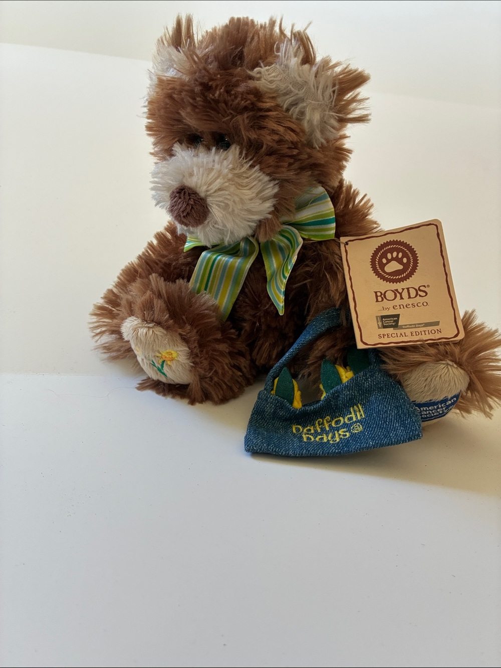 Boyds Special Edition Brown & Cream Plush Bear with Striped Bow 2008